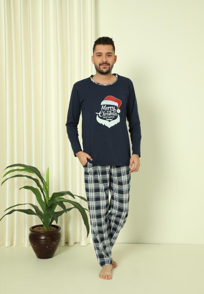 Pijama barbati Craciun "Merry Chrismas" maneca lunga ,pantaloni lungi,Culoare Bleumarin ,Engros